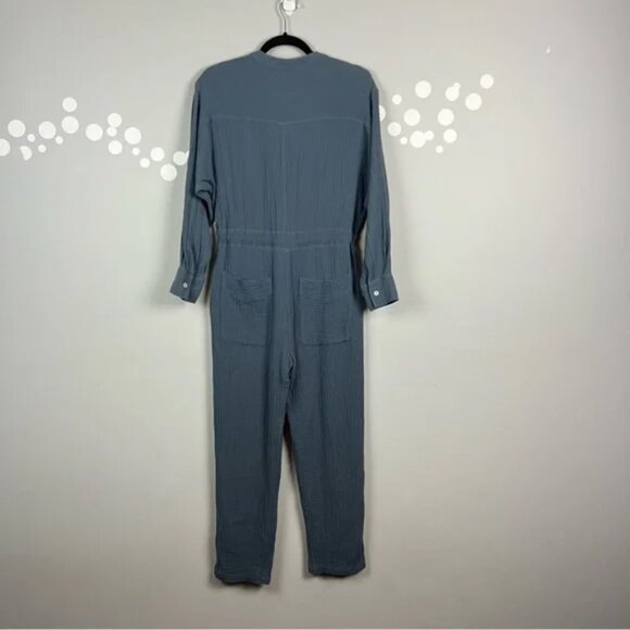 Mod Ref The Trevor Cotton Button-Front Utility Jumpsuit Blue Size S - Picture 6 of 8